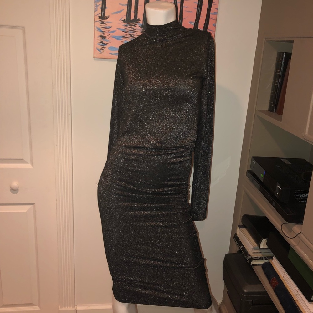 Shimmery bodycon midi dress perfect for NYE